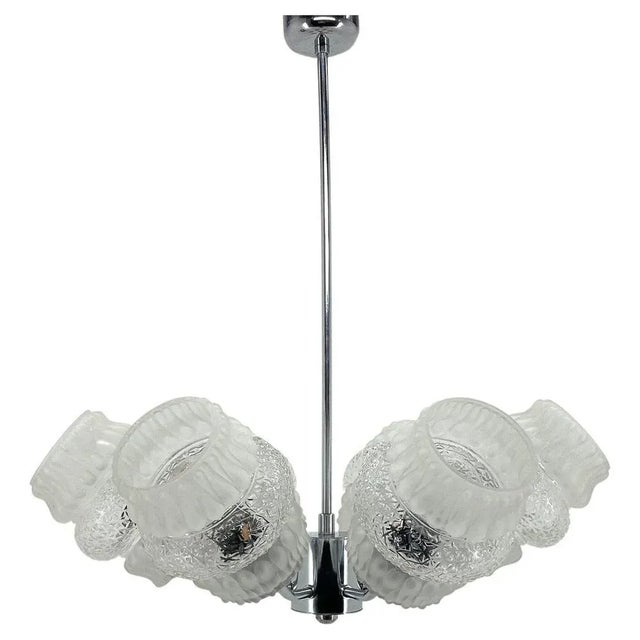 Mid-Century Glass & Chrome Chandelier, 1970s For Sale - Image 10 of 10