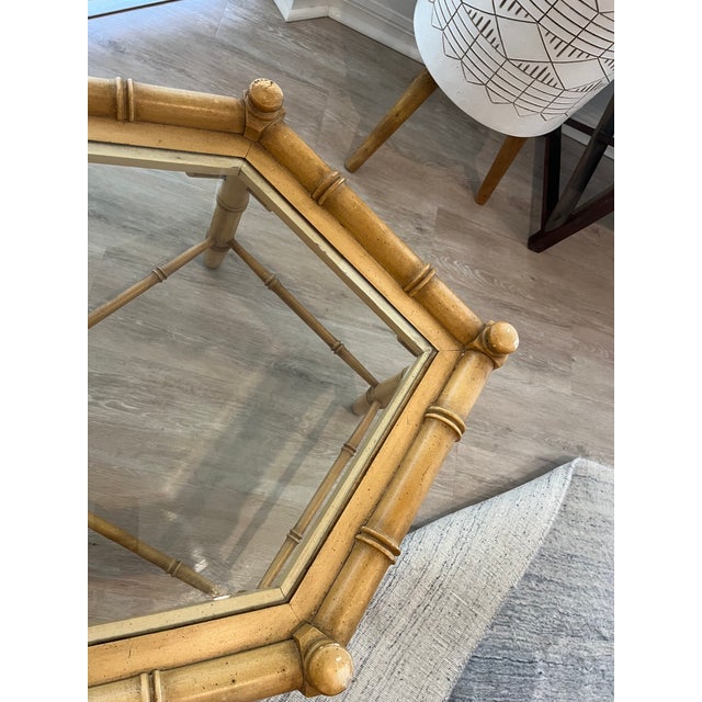 Rare Vintage Attributed to Thomasville Allegro Collection Faux Bamboo Octagonal Coffee Table Faux bamboo coffee table in...