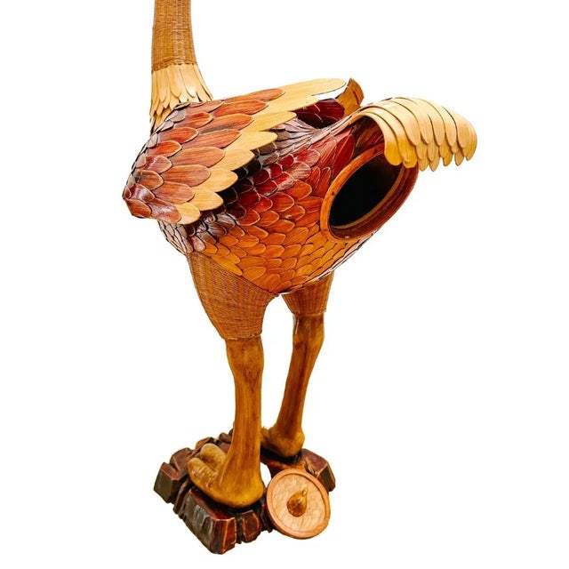 Large Scale 1970s Wicker & Bamboo Standing Ostrich Box For Sale - Image 11 of 13