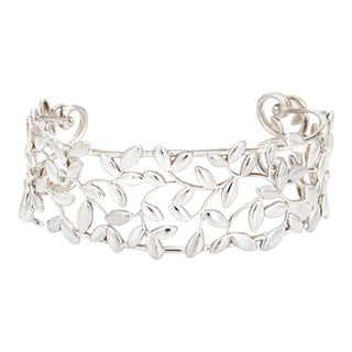 Estate Tiffany & Co Olive Leaf Cuff Paloma Picasso Sterling Silver XL Bracelet For Sale