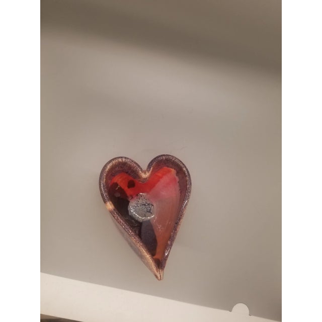 Lisa Howe Signed Art Pottery Heart Shape Candy Trinket Bowl Stoneware Drip Glaze