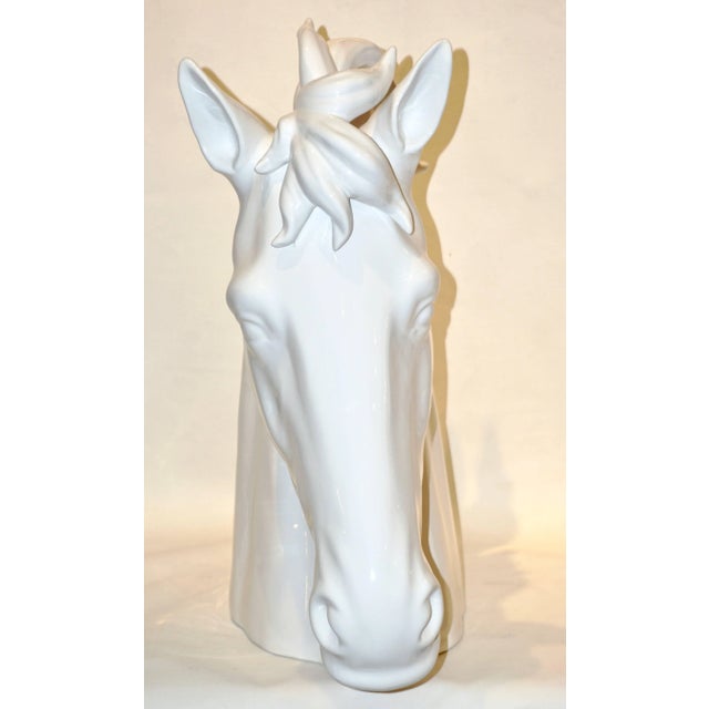 Contemporary Modern Italian Oversized Black and White Ceramic Horse Head Sculptures - a Pair For Sale - Image 3 of 13