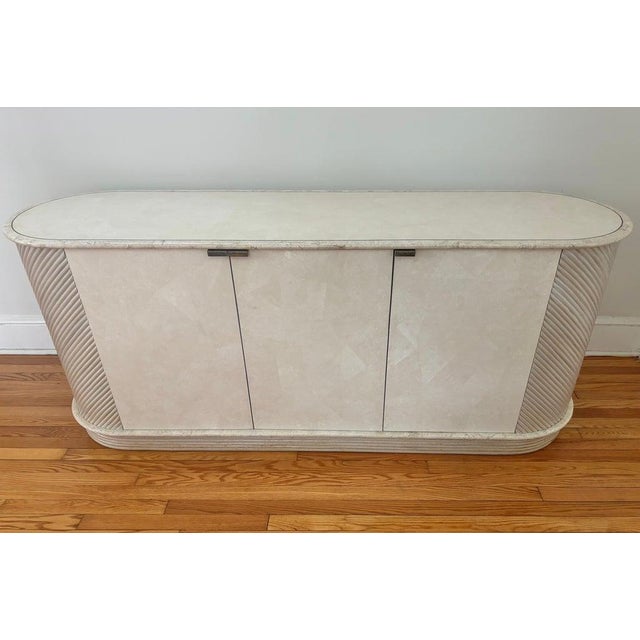 1980s Hollywood Regency Tessellated Stone and Pencil Reed Rattan Credenza For Sale - Image 13 of 14