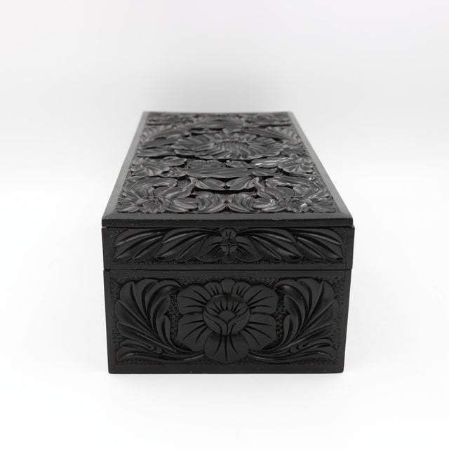 Wood Anglo-Indian Carved Ebony Glove Box Mid-19th Century For Sale - Image 7 of 14