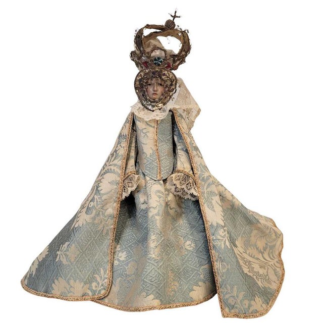 Dressed Image of the Virgin Mary, Crowned, Virgin Queen, late 18th century – Spain Material: Carved wood Period: Late 18th...