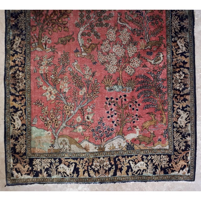 Hand-Knotted Silk Ghoum Rug, 1950s For Sale - Image 3 of 7