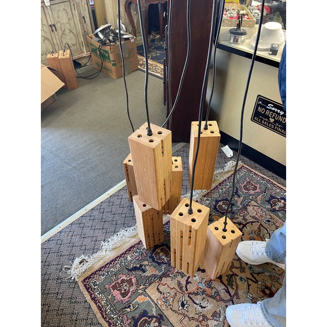 Beautiful Propellor Studios Chandelier in bamboo. Excellent condition, 7 Pendant lights on central merdallion , staggered...