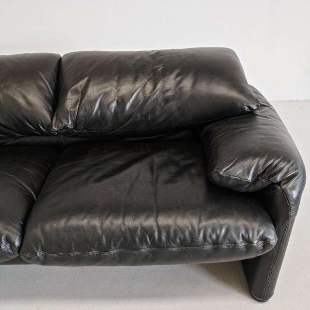 Black Leather Maralunga Sofa, 1970s For Sale - Image 17 of 18