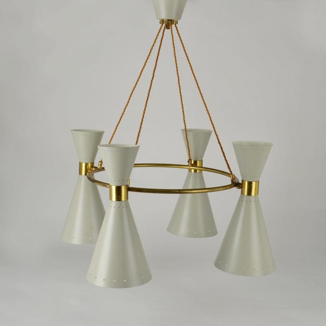 Large Hourglass Chandelier with Grey Metal Diabolo Shades on Brass Frame, 1950s For Sale - Image 14 of 18