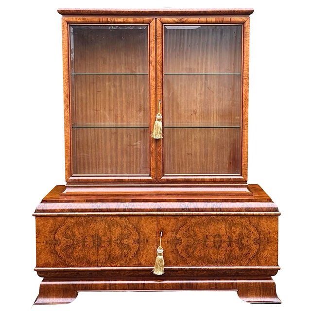 A beautiful Art Deco Glazed Bookcase/display cabinet with original working locks and chrome keys. Oyster veneer doors with...