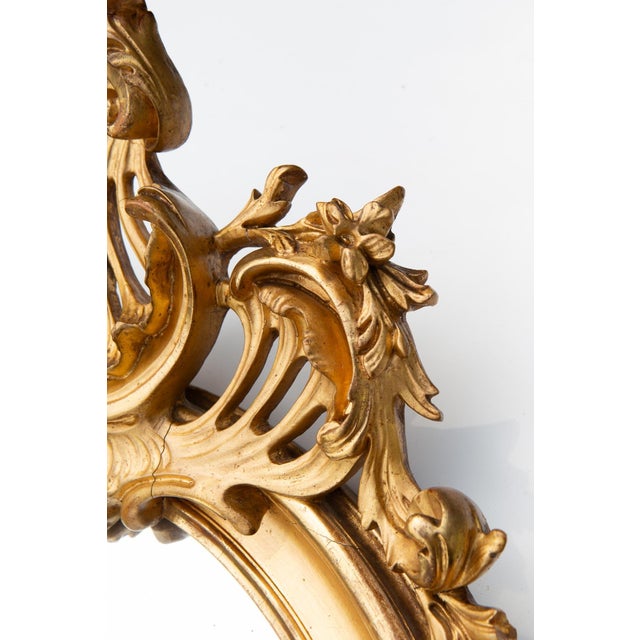 Antique French Louis XV Oval Gilt Mirror, 1913 For Sale - Image 9 of 15