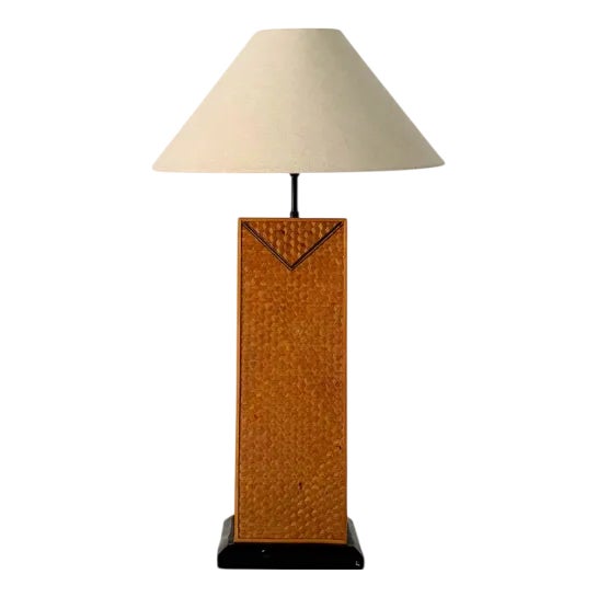 Mid-Century Geometric Rattan Lamp, Italy, 1950s For Sale