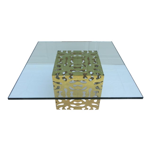 70's Square Metal and Glass Puzzle Cube Coffee Table -Attributed to TriMark For Sale