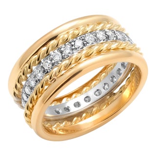 Diamond Eternity 0.60 Carat Band 8 Millimeter Platinum 18 Karat Yellow Gold Band Size 6 For Sale