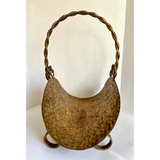 Vintage Gilt Gold Hammered Metal Firewood Holder For Sale In Los Angeles - Image 6 of 9