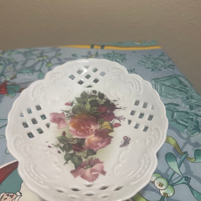 Vintage Formalities by Baum Brothers "Victorian Rose" Reticulated Porcelain Bowl For Sale - Image 4 of 6