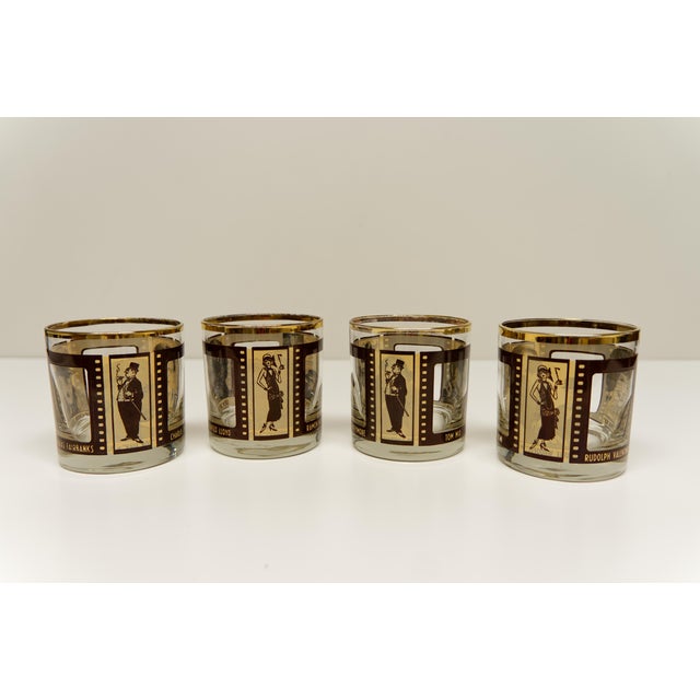 Hollywood Regency Roaring Twenties Film Strip Rocks Whiskey Glasses Set of 4 For Sale - Image 3 of 5
