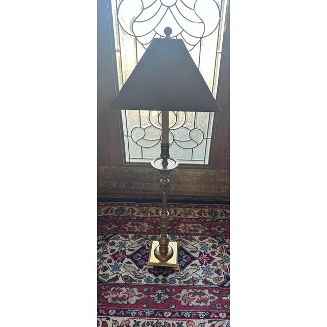 Brass 1990’s Frederick Cooper Tall Brass Lamp With Shade For Sale - Image 8 of 10