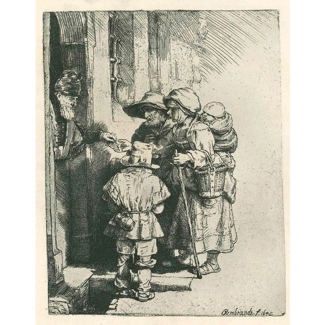Charles Amand Durand after Rembrandt, Beggars Receiving Alms at the Door of a House, Engraving For Sale