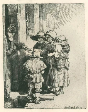 Charles Amand Durand after Rembrandt, Beggars Receiving Alms at the Door of a House, Engraving