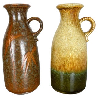 German Multi-Color Pottery Fat Lava Vases from Scheurich, 1970s, Set of 2 For Sale