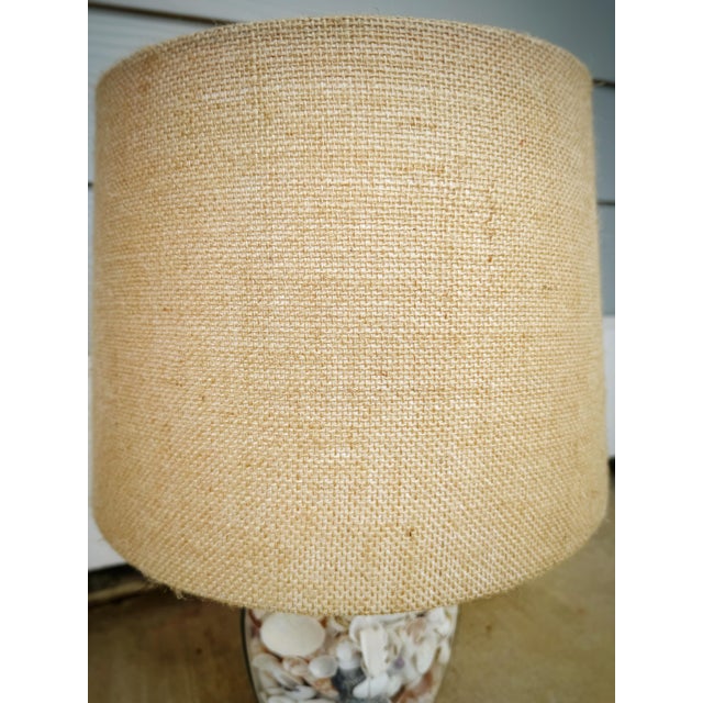 Traditional Vintage Coastal Seashell-Filled Glass Table Lamp With Burlap Shade For Sale - Image 3 of 12