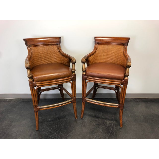 Ethan Allen Faux Bamboo Rattan Barstools - Pair | Chairish