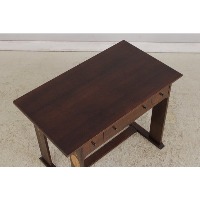 Wood Stickley Harvey Ellis Inlaid Arts & Crafts Oak Desk For Sale - Image 7 of 17