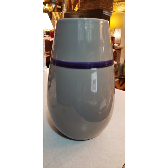 Ceramic Vintage Tuscany Chunky Glazed Vase With Deep Purple Strip For Sale - Image 7 of 9