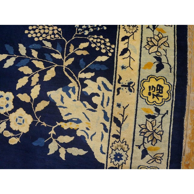 19th Century 1880s Blue Navy Open Field Chinoiserie Pattern Antique Chinese Peking Rug For Sale - Image 5 of 12