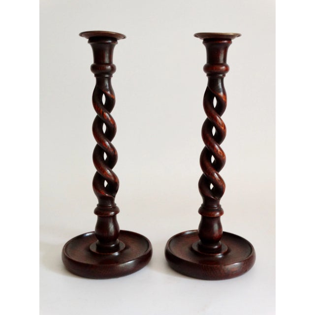 19th-Century English Oak Twist Candlesticks, a Pair For Sale - Image 6 of 6