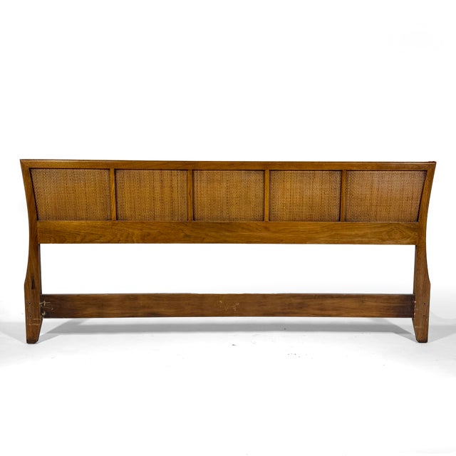 King Size Mid-Century Modern Headboard - Walnut and Cane For Sale In Chicago - Image 6 of 6