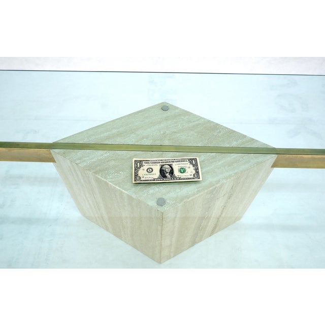 Italian Travertine Single Pedestal Diamond Shape Base Glass Top Coffee Table For Sale - Image 9 of 13