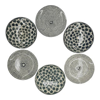 Vintage Bat Trang Vietnamese Ceramic Dinner Plates With Mixed Leaf Motifs - Set of 6 For Sale