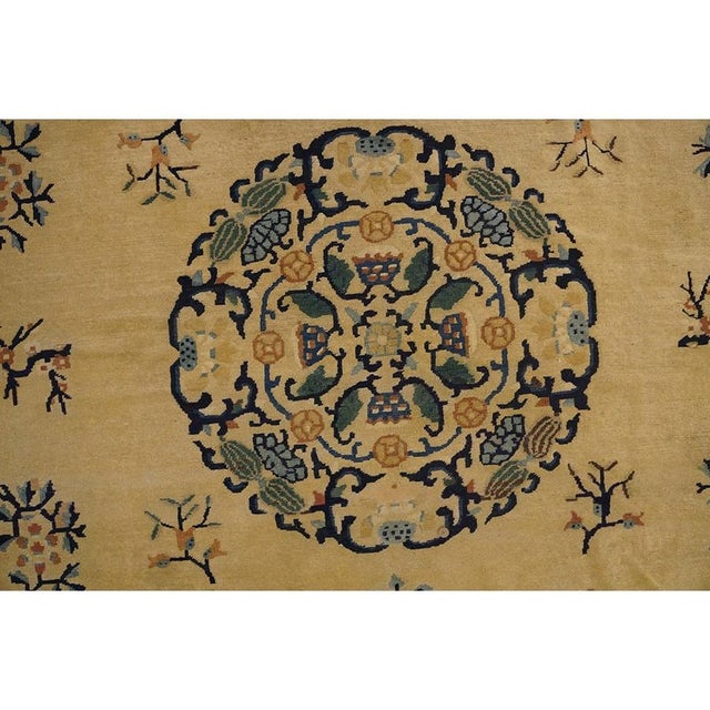 1920s Beige Floral Classic Greek Key Deco Antique Chinese Peking Knotted Rug For Sale - Image 4 of 10