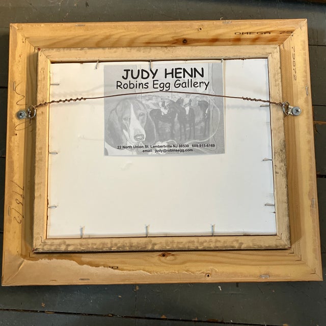 Print on paper after original painting by contemporary artist Judy Henn 8 x 10 overall size with vintage frame is 12 x 14