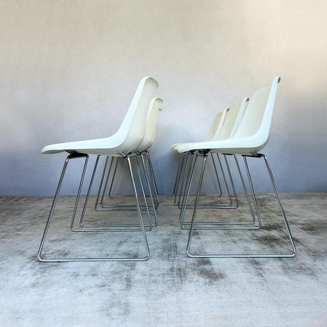 Plastic Polypropylene Chairs with Chrome Sled Bases by Robin & Lucienne Day for Hille, 1960s, Set of 6 For Sale - Image 7 of 15