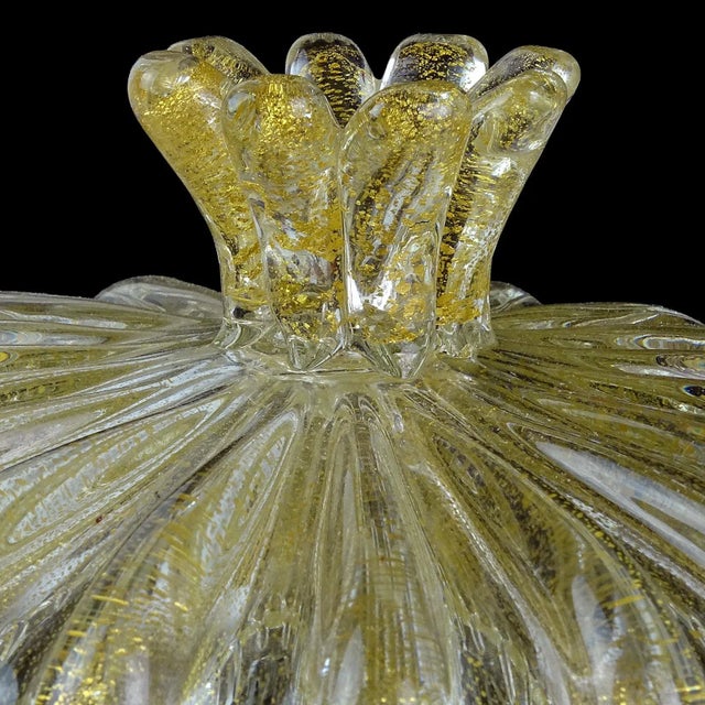 Murano Vintage Seguso Murano Gold Flecks Italian Art Glass Midcentury Ribbed Vanity Jewelry Powder Box For Sale - Image 4 of 5