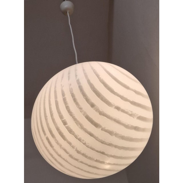 1990s Vintage Pendant Lamp with Patterned White Spherical Glass Shade fromPeill & Putzler, 1990s For Sale - Image 5 of 10