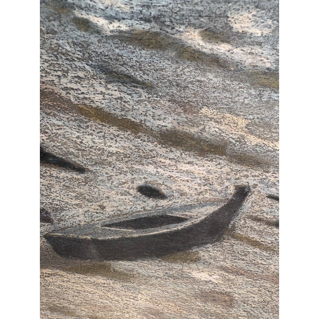 1960s André Even Signed Breton Coastal Landscape Wax Pastel, Framed For Sale - Image 4 of 12