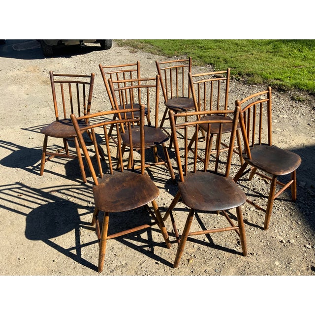 Wood Set of Eight 19th Century Plank Seat Farm Chairs For Sale - Image 7 of 12