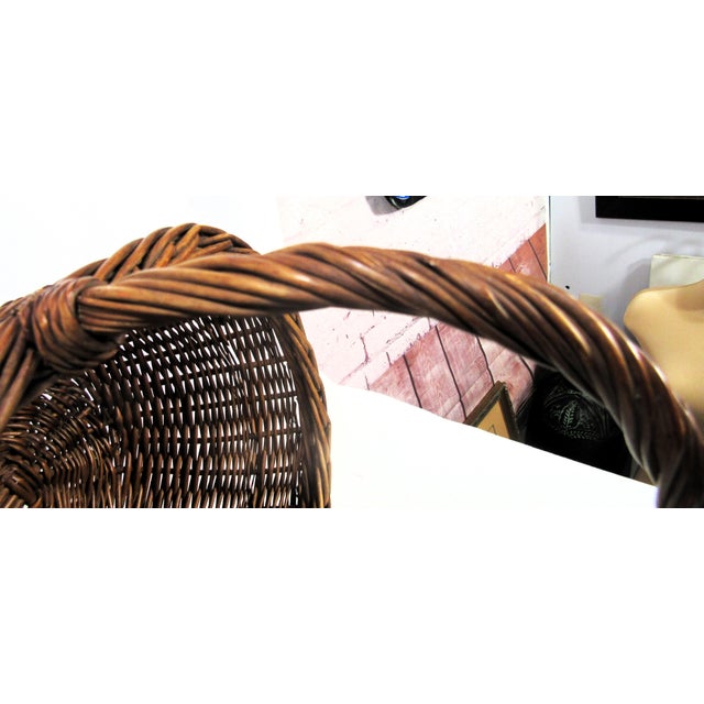 Vintage Rustic Wicker Gathering Basket With Handle For Sale In New Orleans - Image 6 of 14