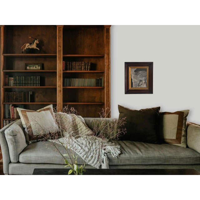 Abstract "Elephant" Black Abstract Painting in Antique Frame, Transitional Wall Art by JTS For Sale - Image 3 of 9