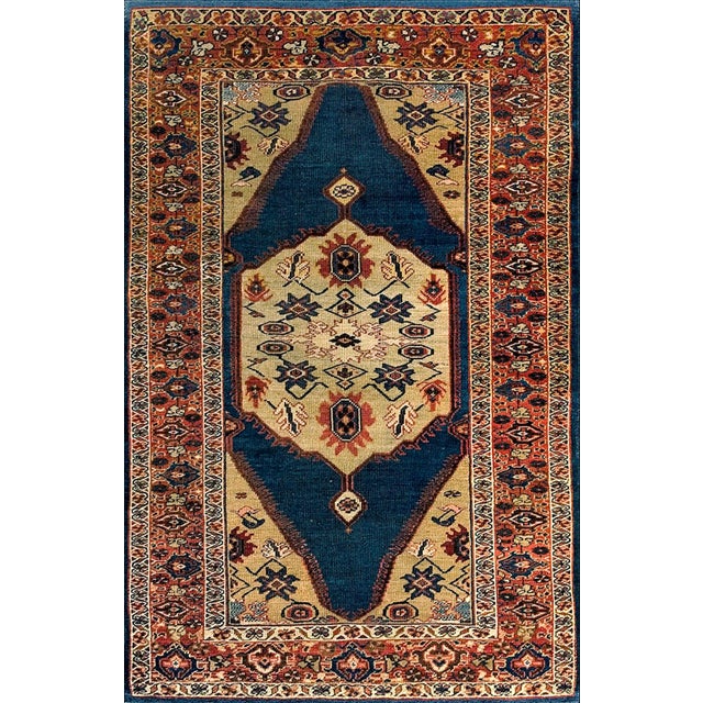 1880s Blue Navy - Camel Medallion Antique Persian Sultanabad Rug 4'5" X 6'9" Handknotted Wool Carpet For Sale - Image 18 of 18