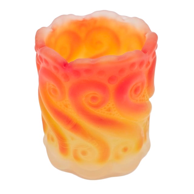 Northwood Dugan Amberina Satin Scroll Pressed Glass Toothpick Holder 2.25" For Sale In San Francisco - Image 6 of 9