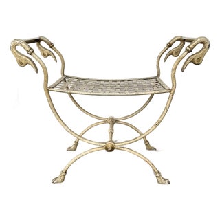 1970s Jansen Style Empire Swan Curule Vanity Stool For Sale