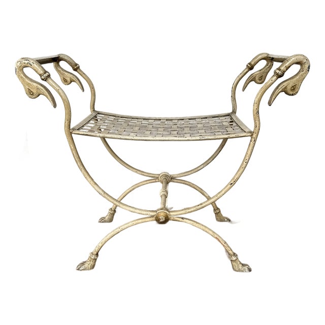 1970s Jansen Style Empire Swan Curule Vanity Stool For Sale