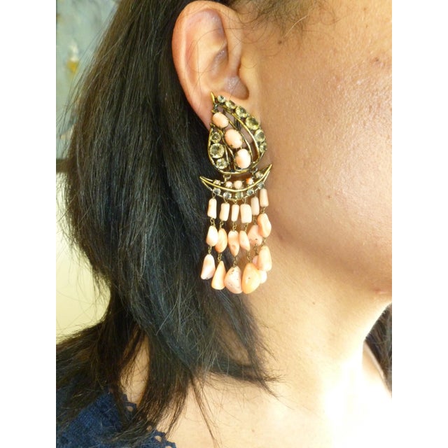 Traditional Vintage Iradj Moini Angel Coral, Citrine & Rhinestone Dangle Clip on Earrings - 2 Pieces For Sale - Image 3 of 12