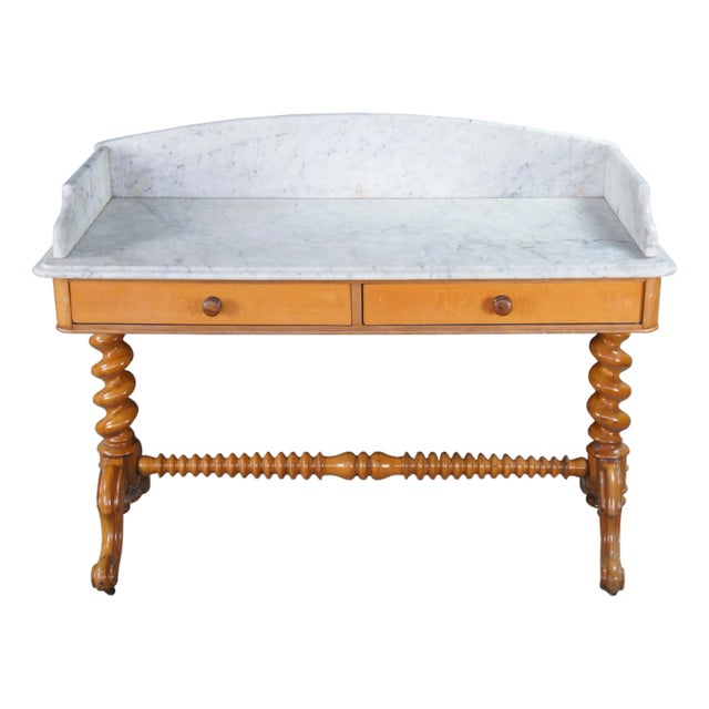 Antique Victorian Walnut Marble Washstand Dry Sink Drybar Parlor Stand 48" For Sale