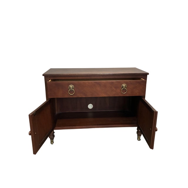 Baker Furniture Company Late 20th Century Baker Furniture Milling Road Mahogany Server Cabinet With Lion's Head Brass Pulls For Sale - Image 4 of 10